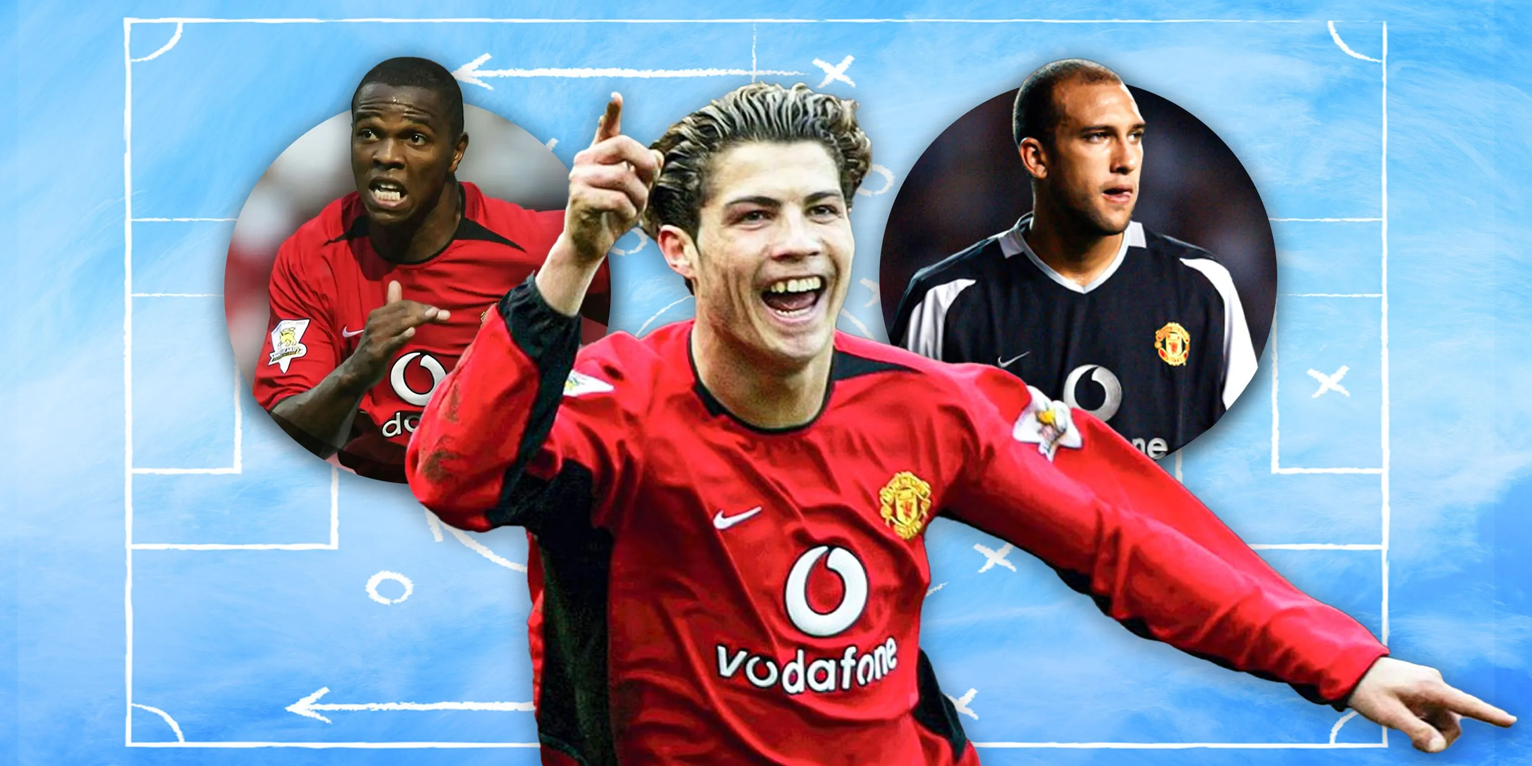 Cristiano Ronaldo trong màu áo Man Utd khoảng năm 2003, cùng Quinton Fortune và Tim Howard