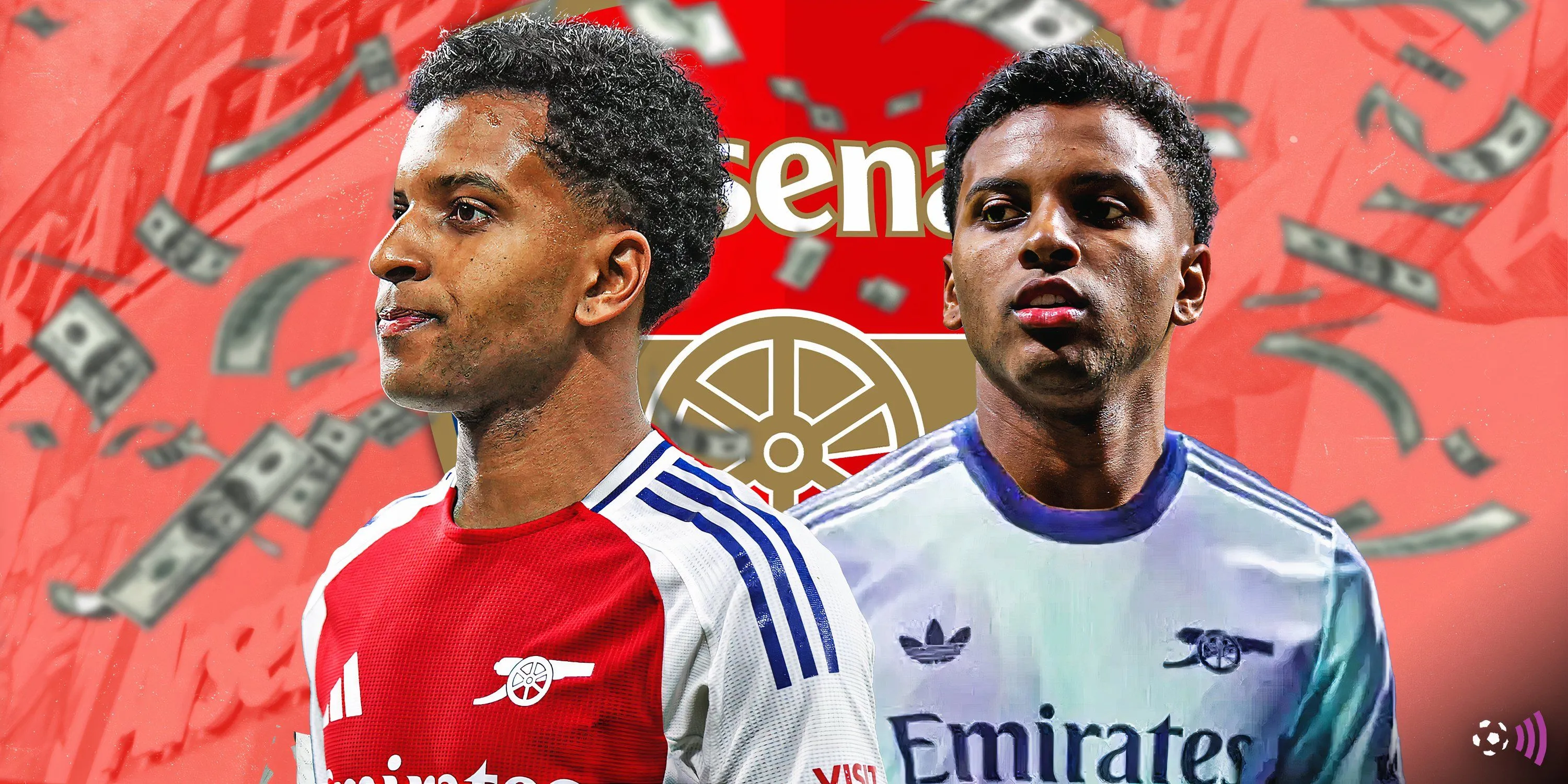 Logo Arsenal và hình ảnh Rodrygo minh họa cho tin đồn chuyển nhượng.