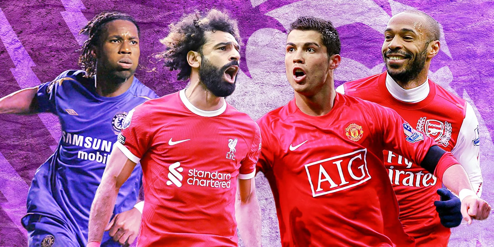 Mô tả các tiền đạo xuất sắc Premier League (Henry, Ronaldo, Salah, Drogba)