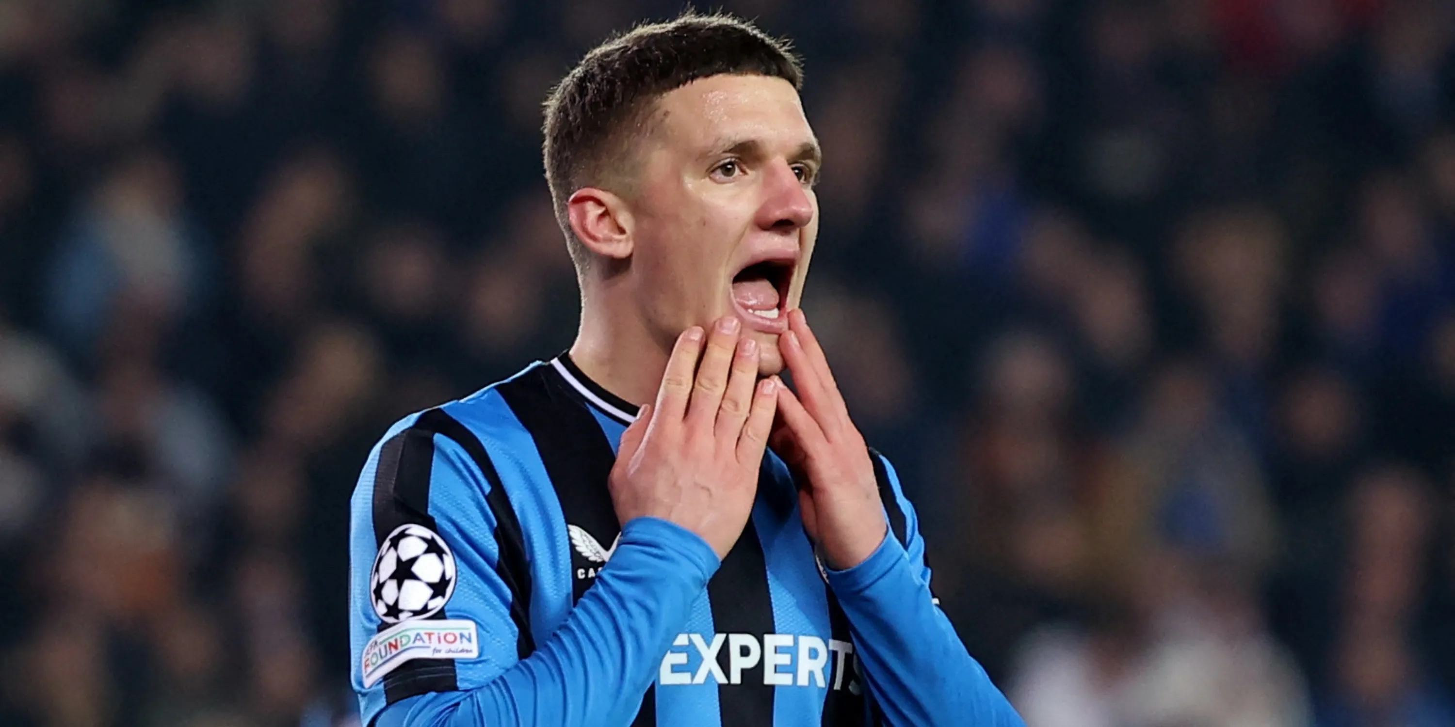 Christos Tzolis trong màu áo Club Brugge, mục tiêu chuyển nhượng hàng đầu của Crystal Palace