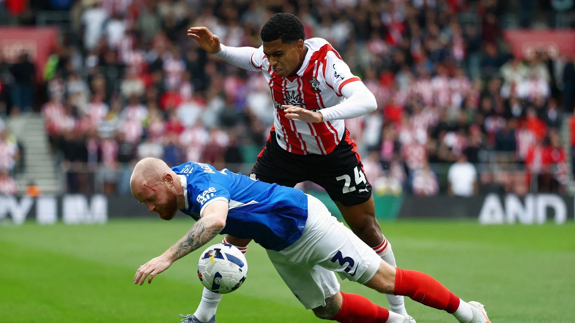 Cầu thủ Southampton tranh bóng trong trận gặp Bristol City